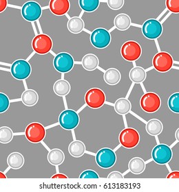 Seamless pattern with molecular structure. Abstract molecules in flat style.