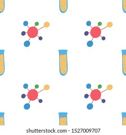 Seamless pattern molecule and flask, great design for any purposes. Chemical laboratory. School education vector background.