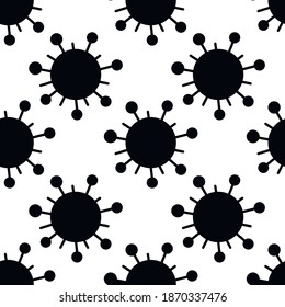 Seamless pattern of molecules, cells of virus, bacteria. Pandemic, epidemic covid-19. Theme of quarantine, spread of coronavirus, vaccination. Vector background in flat style isolated
