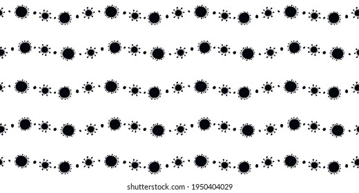 Seamless pattern of molecules, cells of virus, bacteria. Pandemic, epidemic covid-19. Theme of quarantine, spread of coronavirus, vaccination. Vector hand drawn background in doodle style isolated