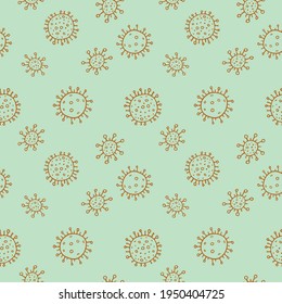 Seamless pattern of molecules, cells of virus, bacteria. Pandemic, epidemic covid-19. Concept of quarantine coronavirus, vaccination. Vector hand drawn background in outline doodle style isolated