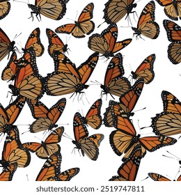 seamless pattern of Monarch butterflies loose