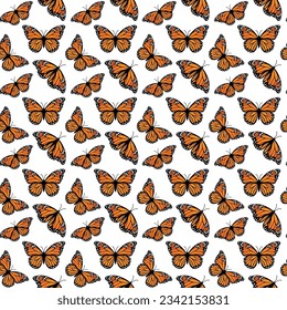 Seamless pattern with monarch butterflies, vector illustration