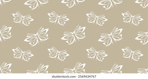 seamless pattern of monarch butterfly contours on white background for decoration design. Closeup design element black butterfly. Side view vector icon