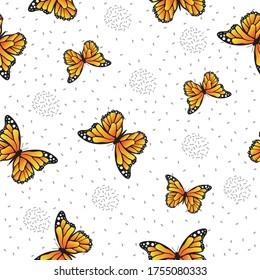 seamless pattern monarch butterfly with grey confetti background