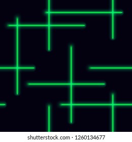 Seamless pattern in the Mondrian style. The green glowing rays