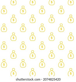 Seamless pattern of money bag in white background with mini doodle (icon). Vector Illustration