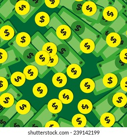 Seamless pattern with money - banknotes and coins. Vector illustration.