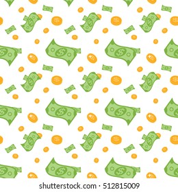 Seamless pattern of money bills and coins. Vector Illustration. EPS10
