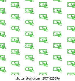 Seamless pattern of money and coin in white background with mini doodle (icon). Vector Illustration