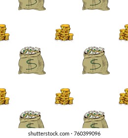 Seamless pattern. Money hand drawing elements. Cartoon doodle style