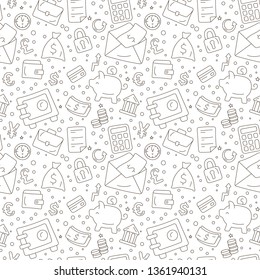 Seamless pattern with money icons in doodle style