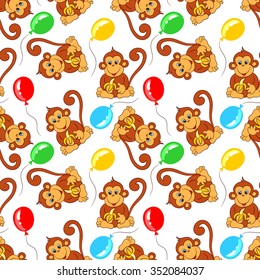 seamless pattern from monkey with banana and balloons. Vector illustration