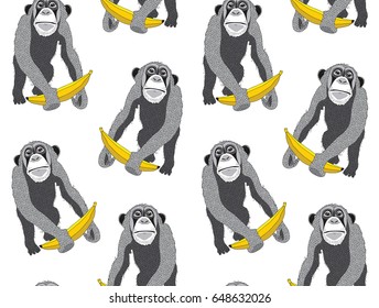 Seamless pattern. Monkey with a banana. Vector illustration.