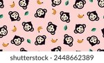 Seamless pattern of monkey and banana.Background material.Vector.