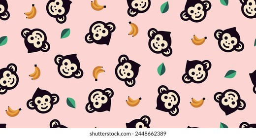 Seamless pattern of monkey and banana.Background material.Vector.