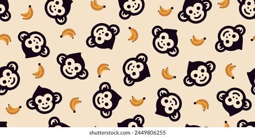 Seamless pattern of monkey and banana.Background material.Vector.