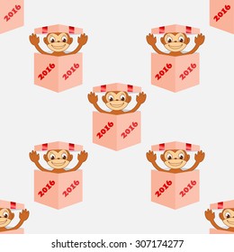 Seamless pattern monkey in box. Happy New Year red monkey.