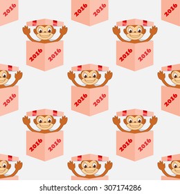 Seamless pattern monkey in box. Happy New Year red monkey.