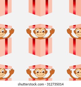 Seamless pattern monkey in box. Happy New Year red monkey.