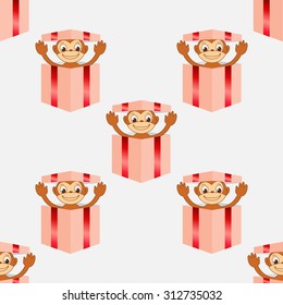 Seamless pattern monkey in box. Happy New Year red monkey.