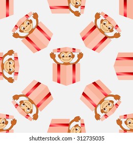 Seamless pattern monkey in box. Happy New Year red monkey.