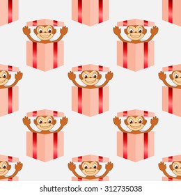 Seamless pattern monkey in box. Happy New Year red monkey.