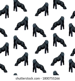 Seamless pattern with monkey gorilla  animals. Illustration on white background.