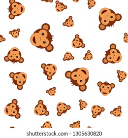 Seamless pattern of monkey head. Vector illustration in cartoon style.