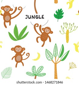 seamless pattern with monkey on white background - vector illustration, eps