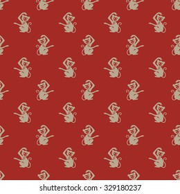 Seamless pattern with the monkey symbol of the new 2016 brown to dark red burgundy background