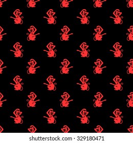 Seamless pattern with the monkey symbol of the new 2016 bright red on a black background