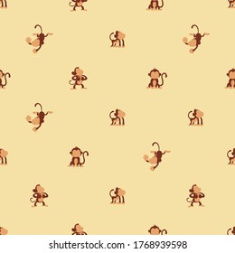 Seamless pattern with monkey . Yellow pastel background. For children. For postcards, wallpaper, textile and wrapping paper.