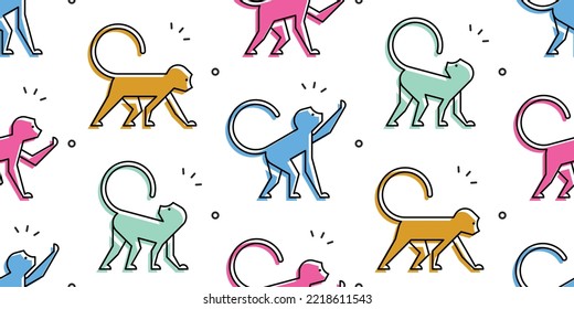 Seamless pattern with Monkeys. isolated on white background