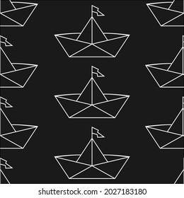 seamless pattern mono line paper boat
