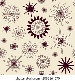 Seamless pattern with monochrome abstract snowflakes. Decorative pattern for festive wrappers, napkins, invitations. Drawing for Christmas and New Year themes.