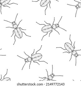 Patrón inexorable de la ilustración de escarabajos monocromos. Plantilla de ilustración de vector