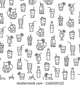 seamless pattern with monochrome beverages icons