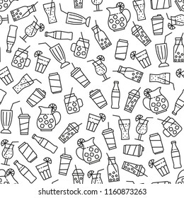 seamless pattern with monochrome beverages icons