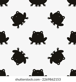 Seamless pattern with monochrome black frogs. Illustrations in a modern style for prints, clothing, packaging and postcards.