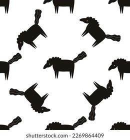 Seamless pattern with monochrome black horses. Illustrations in a modern style for prints, clothing, packaging and postcards.