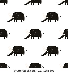 Seamless pattern with monochrome black rhinos. Illustrations in a modern style for prints, clothing, packaging and postcards.