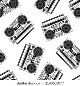 Seamless pattern of monochrome boombox illustration. Vector illustration template