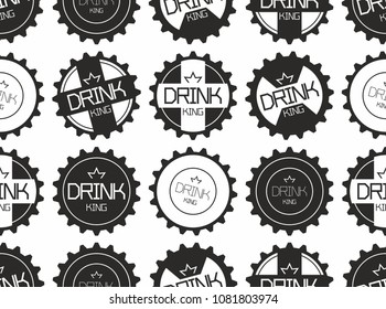 Seamless Pattern Of Monochrome Bottle Caps. Isolated On White Background. Top View