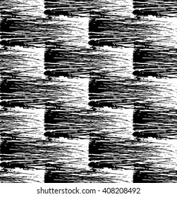 Seamless Pattern with Monochrome Brush Bristle Hair. Black and White Grunge Texture. Vector Illustration.