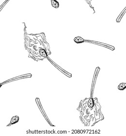 Seamless pattern of monochrome burning match. Vector graphic illustration in cartoon style on white background.