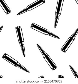Seamless pattern of monochrome cartridge for machine gun illustrations. Vector illustration template