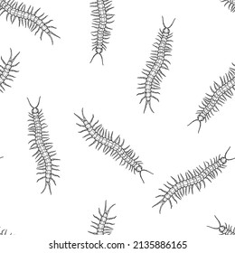 Seamless pattern of monochrome centipede illustration. Vector illustration template