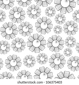 Seamless pattern of monochrome chamomiles. Vector illustration