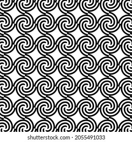 Seamless pattern with monochrome circles, rings, spirals. Abstract geometric shapes texture. Minimalistic composition for textile, web design, cards, background. Vector illustration